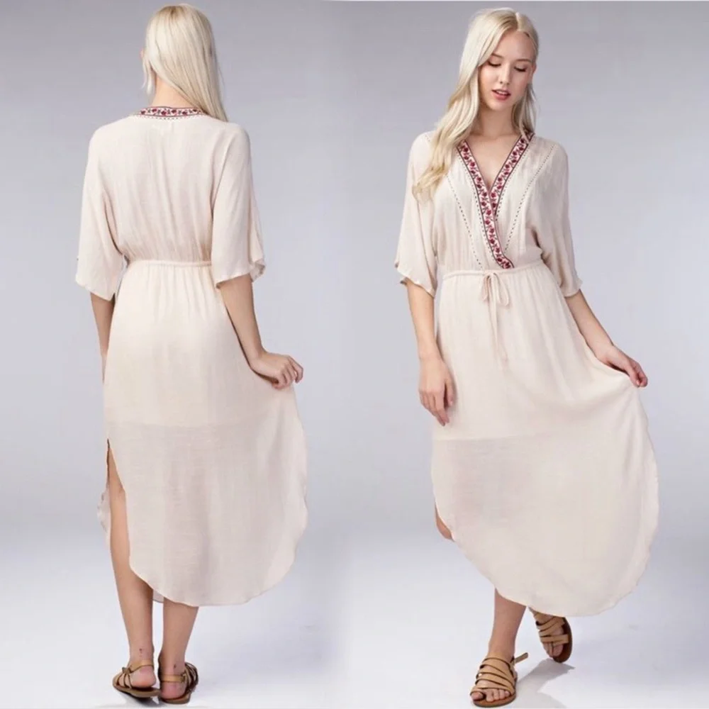 Boho embroidered peasant midi dress - Picture 4 of 8